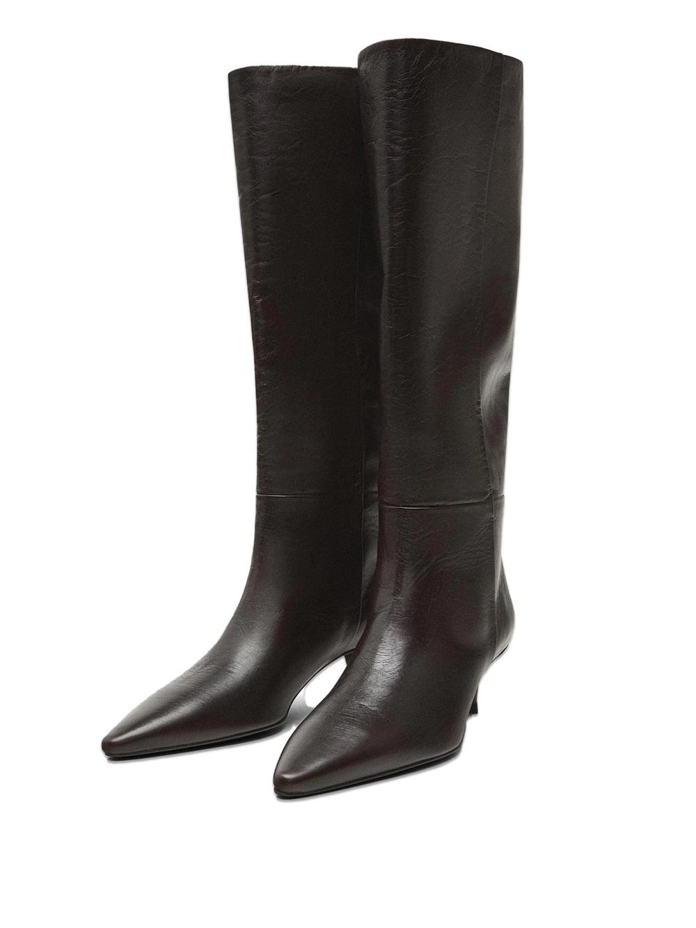 Classic Tall Pointed-Toe Knee High Boots in Dark Brown